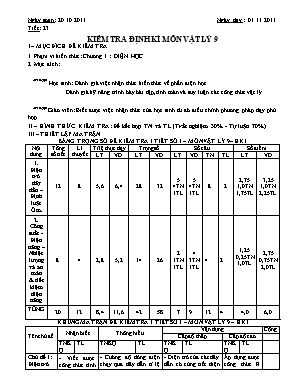 Giáo án Vật lý Lớp 9 - Tiết 23 Kiểm tra định kỳ - Năm học 2011-2012